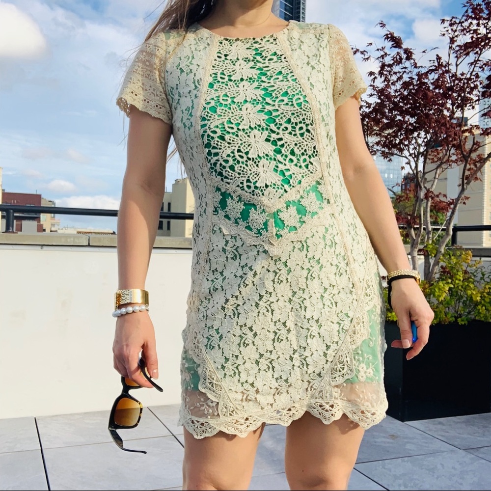Anthro Champagne & Strawberry Emerald Ivory Lace - Picture 6 of 16